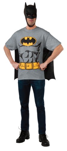 Fancy Dress Costume Mens DC Comic Batman T-Shirt Top Mask & Cape Size 38"-46" 