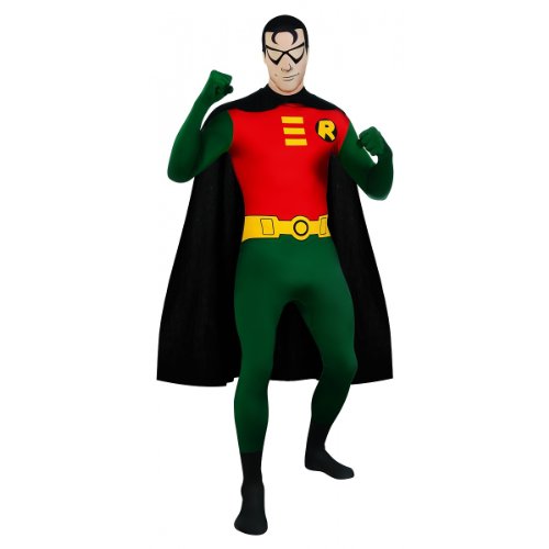 DC Comics Adult Robin 2nd Skin Zentai Super Suit, Green/Red, Medium Costume
