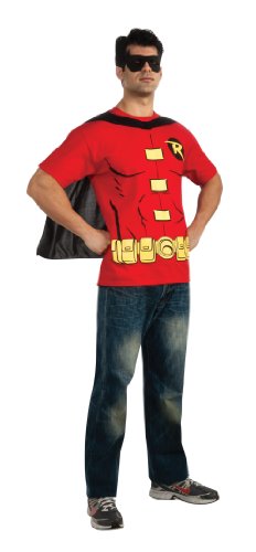 DC Comics Men’s Robin T-Shirt With Cape And Mask, Red, Large