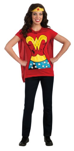 DC-Comics-Wonder-Woman-T-Shirt-With-Cape-And-Headband-Red-Large-Costume-0-0