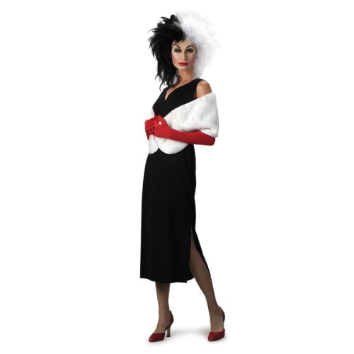Disguise Adult 101 Dalmatians Disney Cruella De Vil Costume, Black/White, Large (12-14)