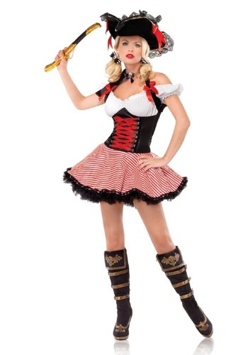3-PC-Ladies-Pirate-Wench-Dress-X-Large-WhiteRedBlack-0