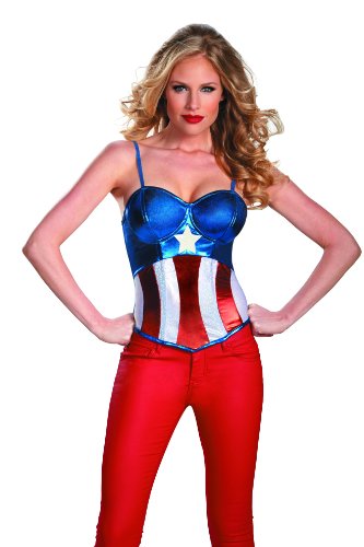 Disguise Marvel Captain America Fiercely Femme Sassy American Dream Womens Adult Bustier Costume, Red/White/Blue, Small/4-6